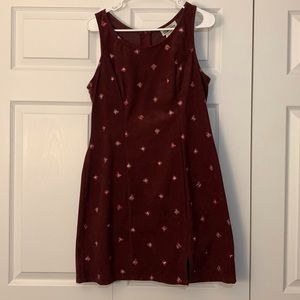 Vintage Maroon Dress with Butterfly Pattern